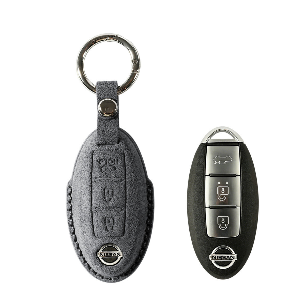 Alcantara Car Key Fob Cover for Nissan Model B - Space Grey