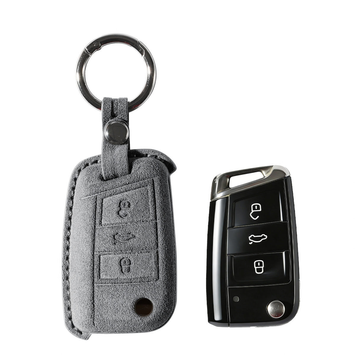 Alcantara Car Key Fob Cover for Volkswagen | Model A with Buckle - Space Grey 1