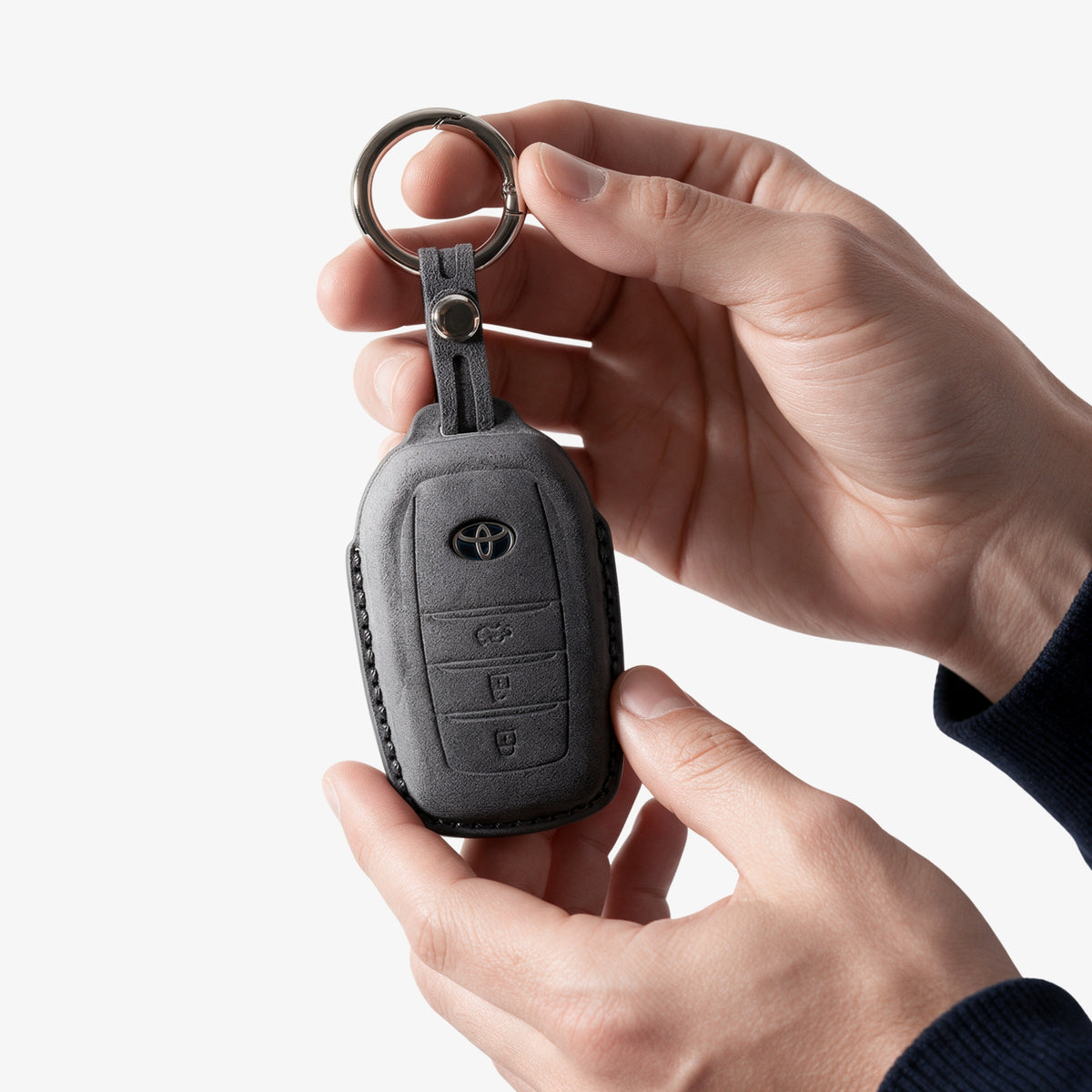 Alcantara Car Key Fob Cover for Toyota Model C with Buckle - Space Grey 2