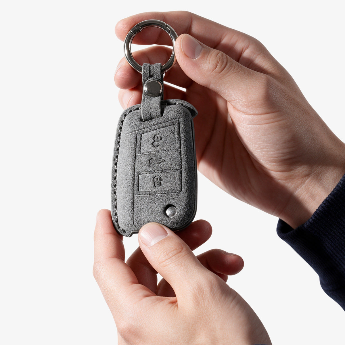 Alcantara Car Key Fob Cover for Volkswagen | Model A with Buckle - Space Grey 2