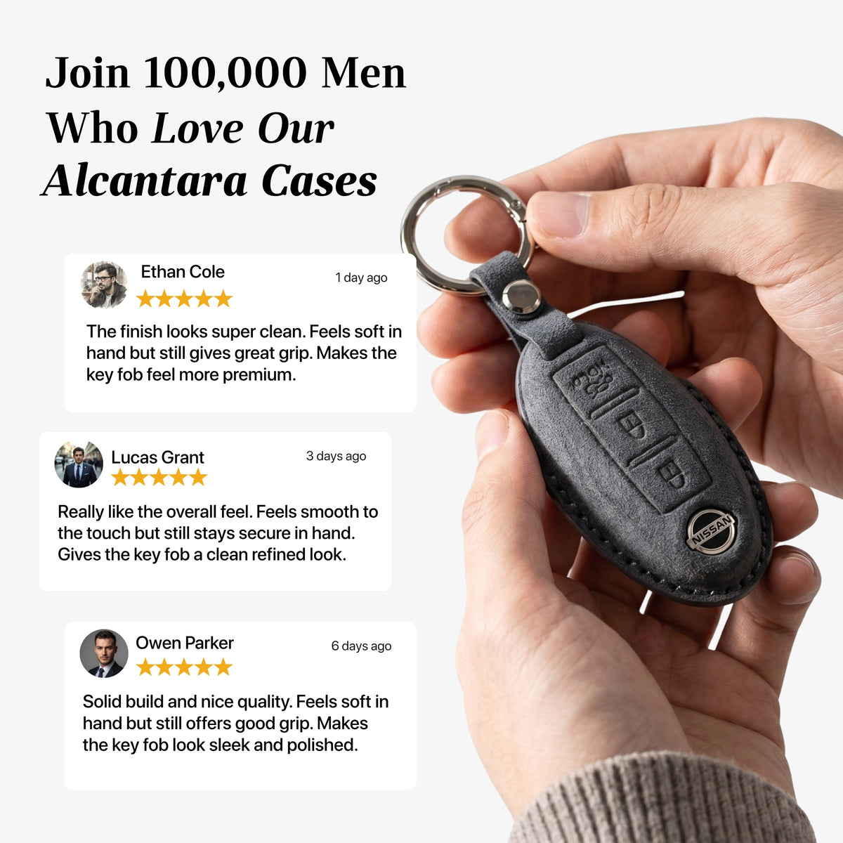 Alcantara Car Key Fob Cover for Nissan Model B - Space Grey