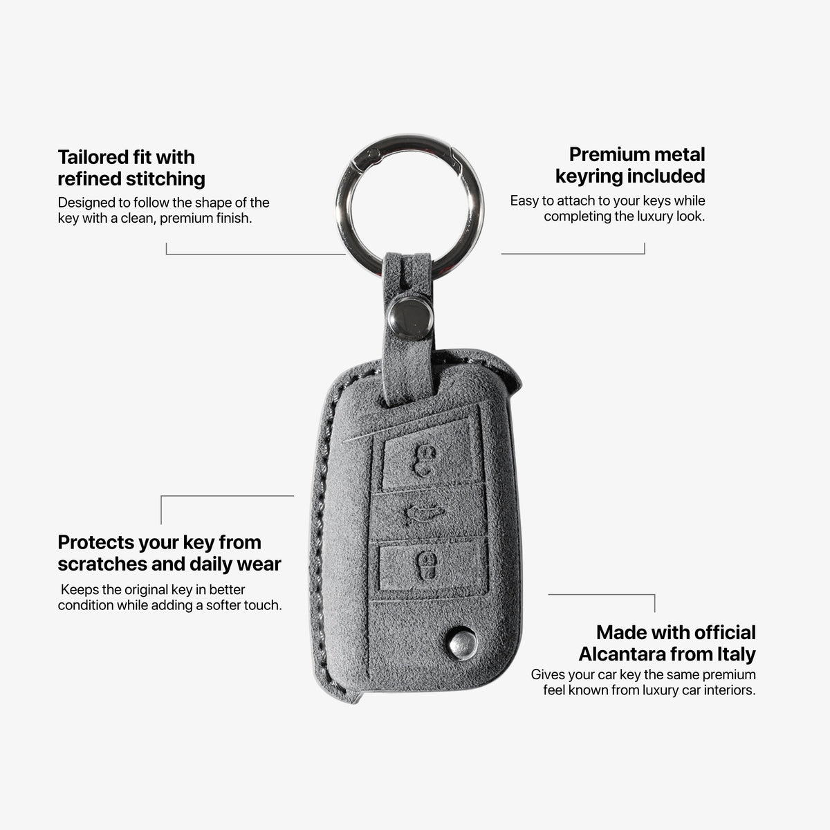 Alcantara Car Key Fob Cover for Volkswagen | Model A with Buckle - Space Grey 5
