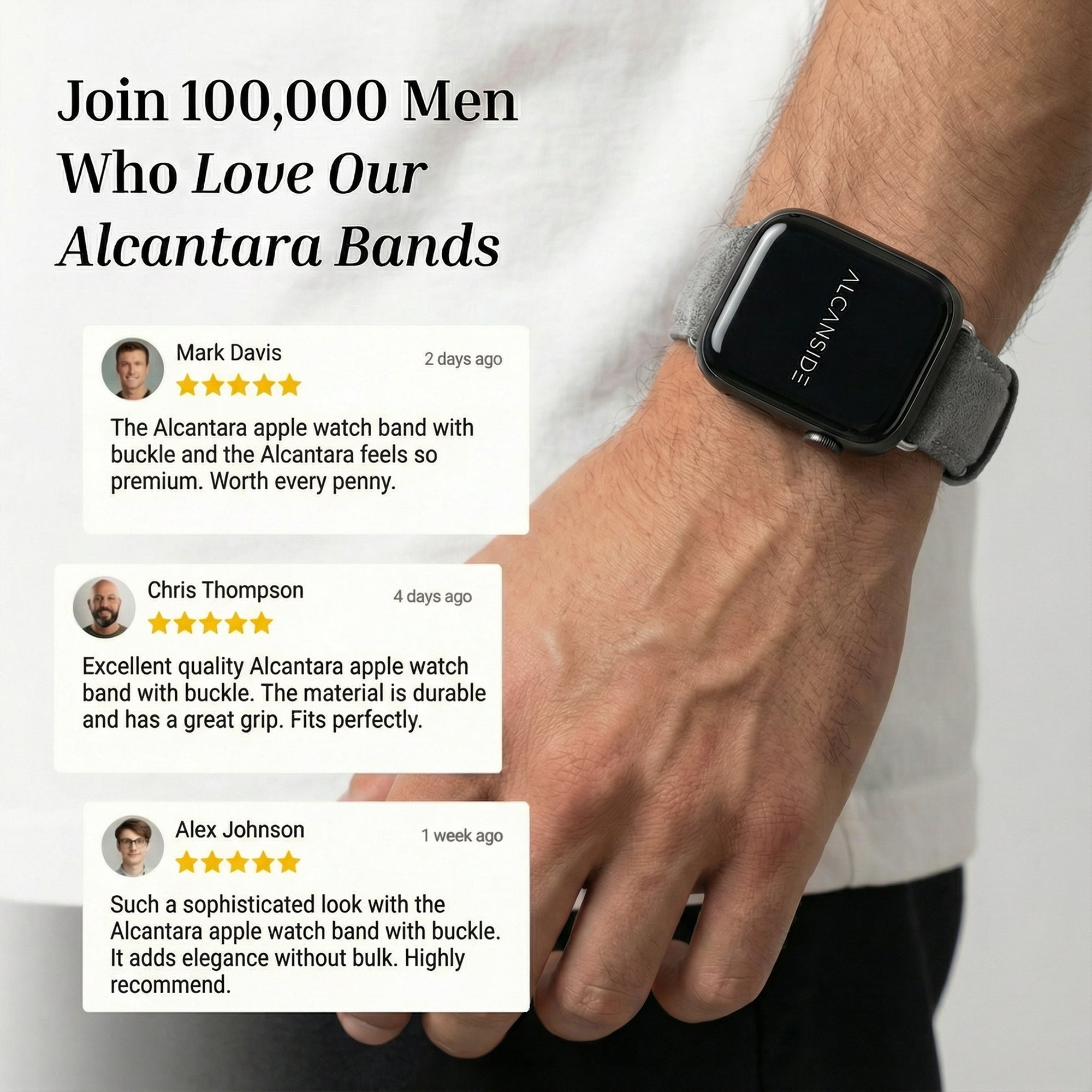 Alcantara Apple Watch Band With Buckle - Nardo Gray - 38/40/41/42mm - Alcanside