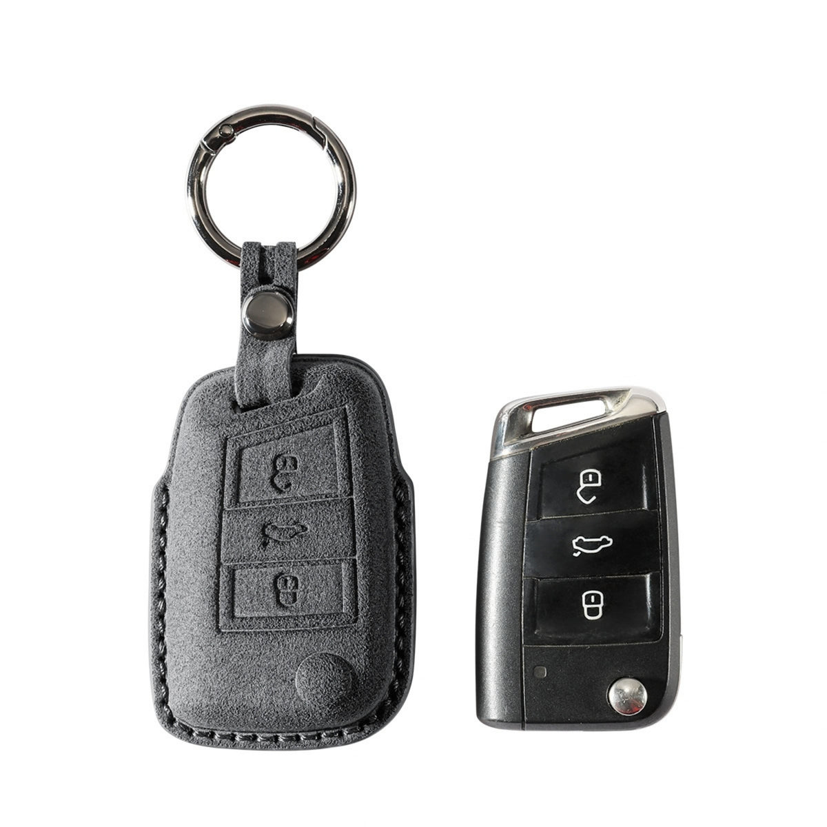 Alcantara Car Key Fob Cover for Volkswagen | Model F with Buckle - Space Grey 1