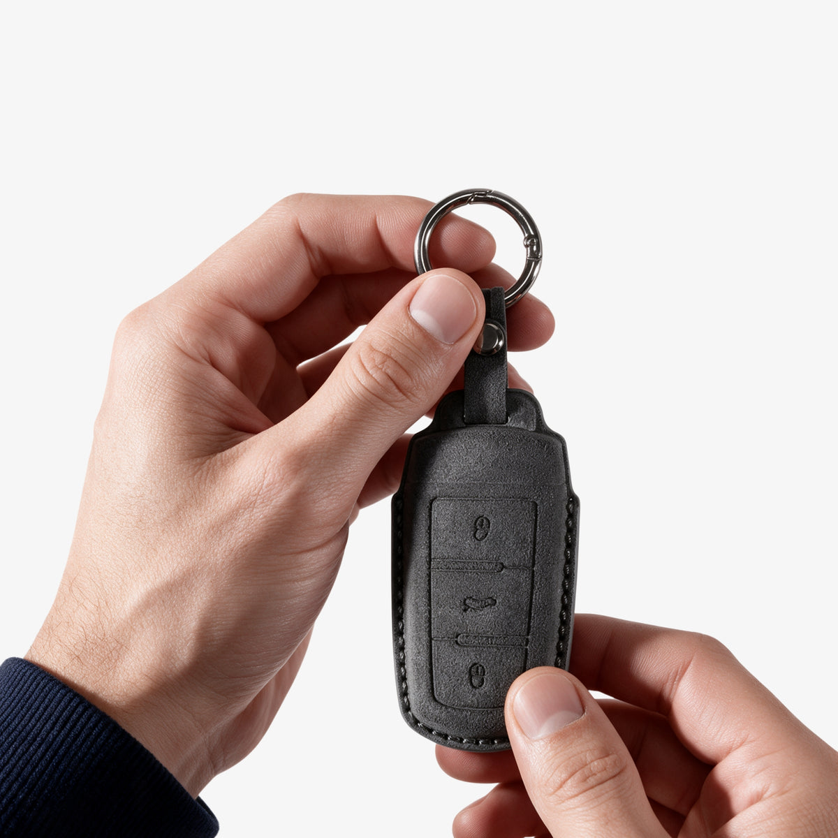 Alcantara Car Key Fob Cover for Volkswagen | Model J with Buckle - Space Grey 2