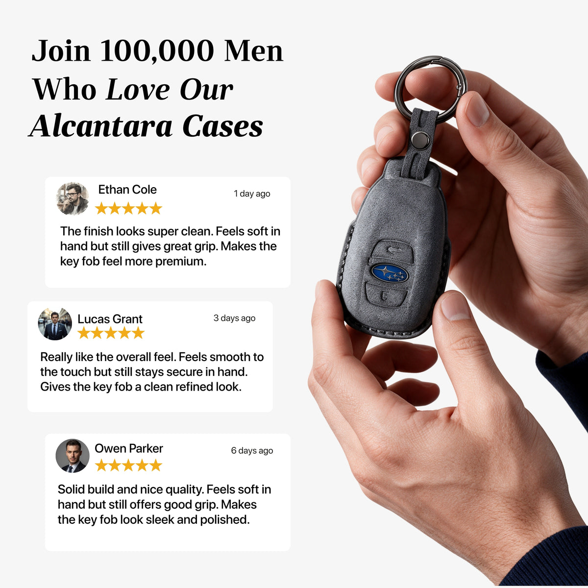 Alcantara Car Key Fob Cover for Subaru Model A - Space Grey 3