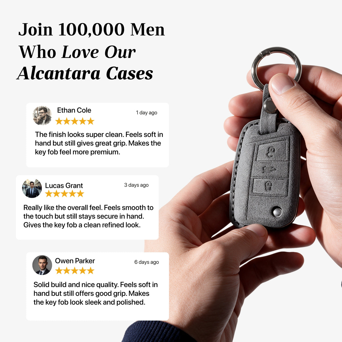 Alcantara Car Key Fob Cover for Volkswagen | Model A with Buckle - Space Grey 3