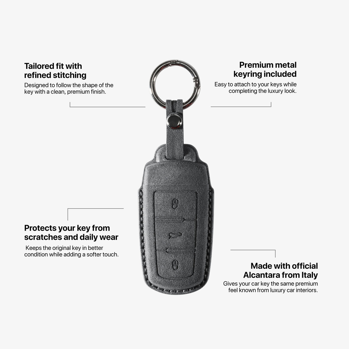 Alcantara Car Key Fob Cover for Volkswagen | Model J with Buckle - Space Grey 5