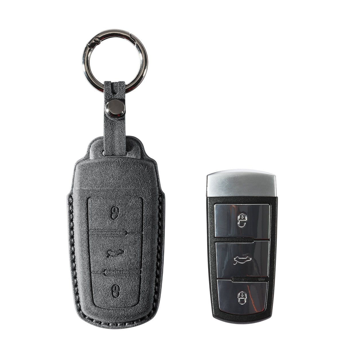 Alcantara Car Key Fob Cover for Volkswagen | Model J with Buckle - Space Grey - Alcanside