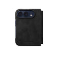 Deep Black Alcantara folio case for iPhone Duo, back view with the camera